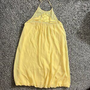 Vtg Y2K BCBG Paris Yellow Flower Embroidered 100% Silk Halter Neck Dress Size 2